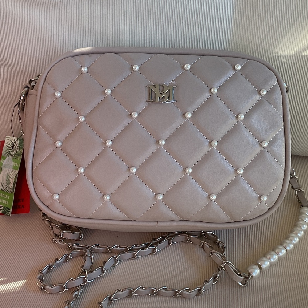 Badgley Mishka Elegant Quilted Pearl-Embellished Bag NWT